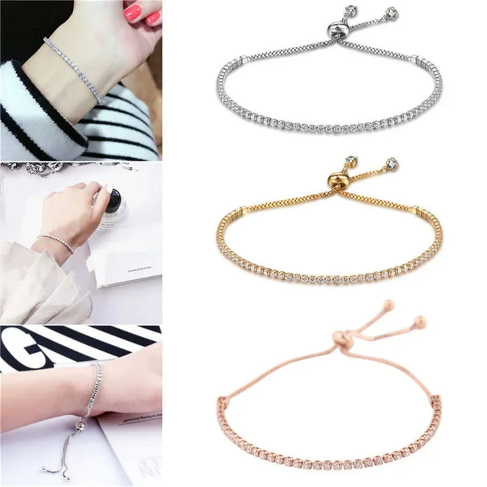 Fashion Shiny Crystal Push-pull Bracelet Light Luxury Micro-inlaid Zircon Bracelet Women's Simple Adjustable Jewelry