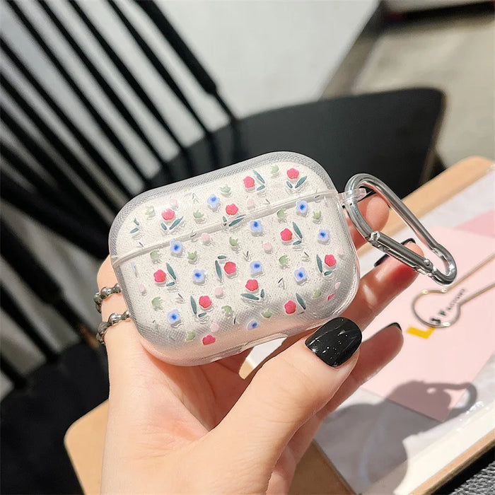 Ins Heart Flower Bling Glitter Soft TPU Earphone Case For Airpods Pro 2nd Generation Air Pods 1 2 3 Cover Accessories Keychain