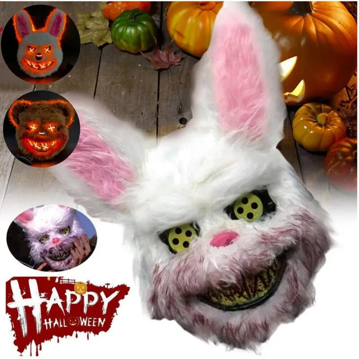 Halloween Led Bloody Plush Bunny Mask Ghost Festival Mask Realistic Bloody Bear Headgear Performance Prop Halloween Horror Mask