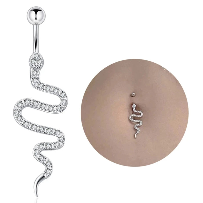 Zircon Belly Button Rings Sparkling Snake Shaped Navel Rings Body Piercing Jewelry Women Dangle Navel Piercing Ring