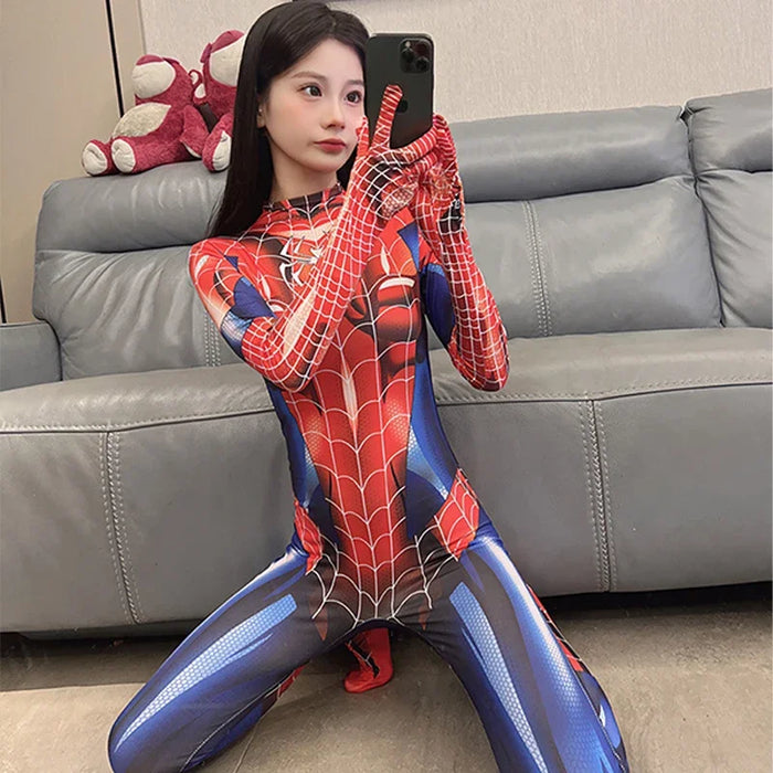 Anime Women Girls Sexy Spiderman Cosplay Zentai Bodysuit Jumpsuit Superhero Spider Man Costumes Halloween Carnival Party Outfits