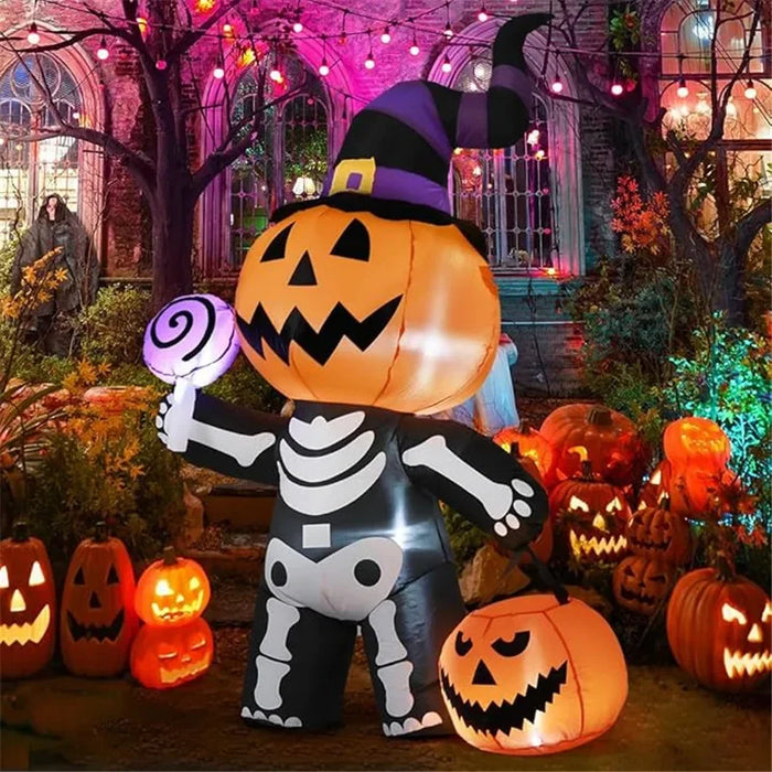 1.8M/6FT Halloween Inflatable Skull Ghost Pumpkin Model Built-in LED Festival Home Indoor Outdoor Decoration Garden Prop