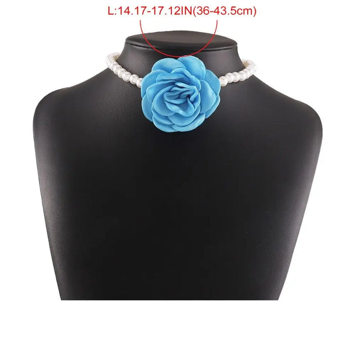 Imitation Pearl Bead Flower Choker Women's Necklace On The Neck White Floral Rose Chocker Jewelry Korean Y2K Accessories