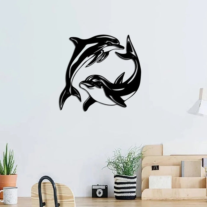 Metal Dolphin Sign Family Lake House Nautical Decor Office Ocean Fish Wall Art