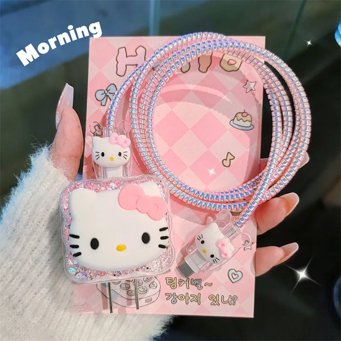 New DIY High Quality Hello Kitty Charger Data Cable Case Protector and Winding Kit for Apple 18W 20W Charger Adapter