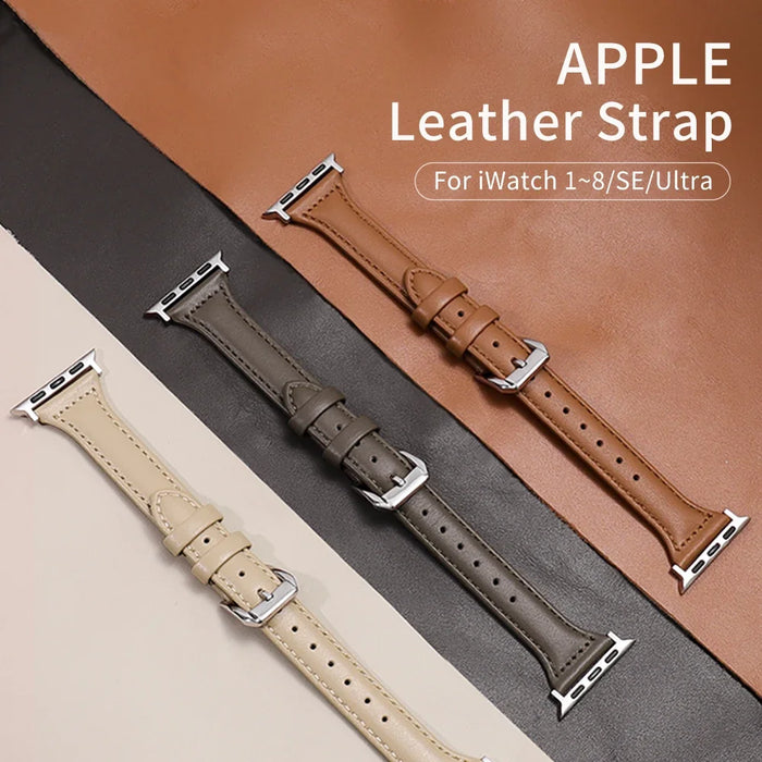 Leather Slim Strap for Apple Watch Band 44mm 40mm 41mm 45mm 38mm 42mm 49mm 44 45 IWatch Series 8 7 SE 6 5 4 3 2 1 Woman Bracelet