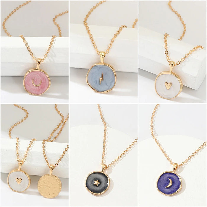 Colorful Moon Star Lightning Pendant Necklaces For Women Girls Enamel Fashion Party Daily Jewelry Trendy Clavicle Chain Necklace