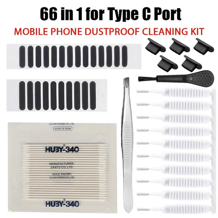 66PCS Mobile Phone Speaker Charging Port Cleaning Set Dust Plug for iPhone 15 14 13 Samsung Xiaomi Earphones Cleaner Kit Brush