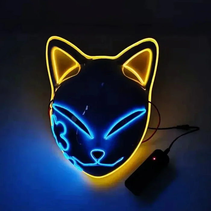 Glowing Demon Slayer Led Face Mask Anime Cosplay Prop Cat Face Fox Halloween Cold Light Flashing Mask Party Costume