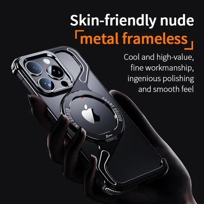 Metal Z Shape Magnetic MagSafe Stand Phone Case For iPhone 16 13 14 15 Pro Max Aluminum Alloy Shell Removable SnapRimless Cover