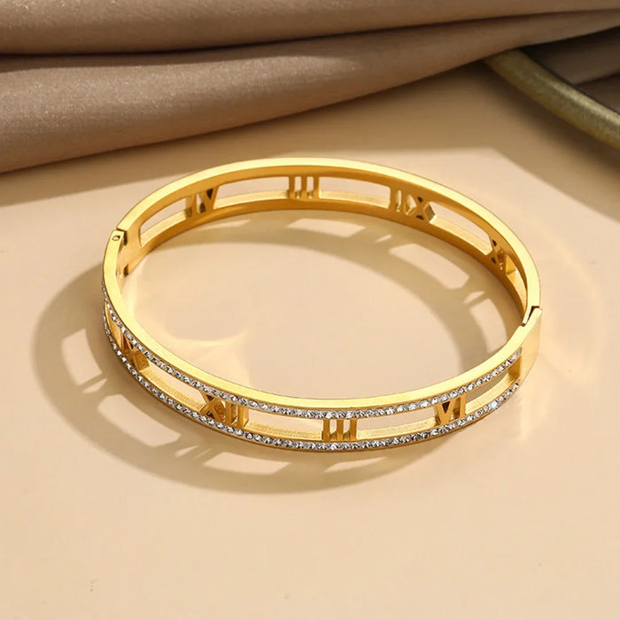 Luxury Crystal Hollow Roman Numeral Bracelets Bangle Fashion Classic Jewelry Accessories