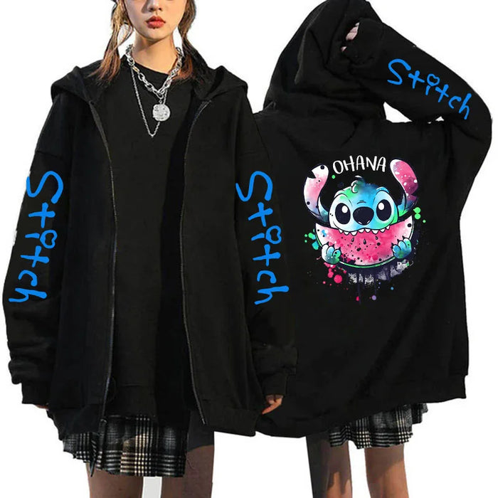 90s Y2k Hoodie Zipper Disney Stitch Zip Up Hoodies Women Harajuku Cute Anime Sweatshirt Manga Streetwear Hoody Female