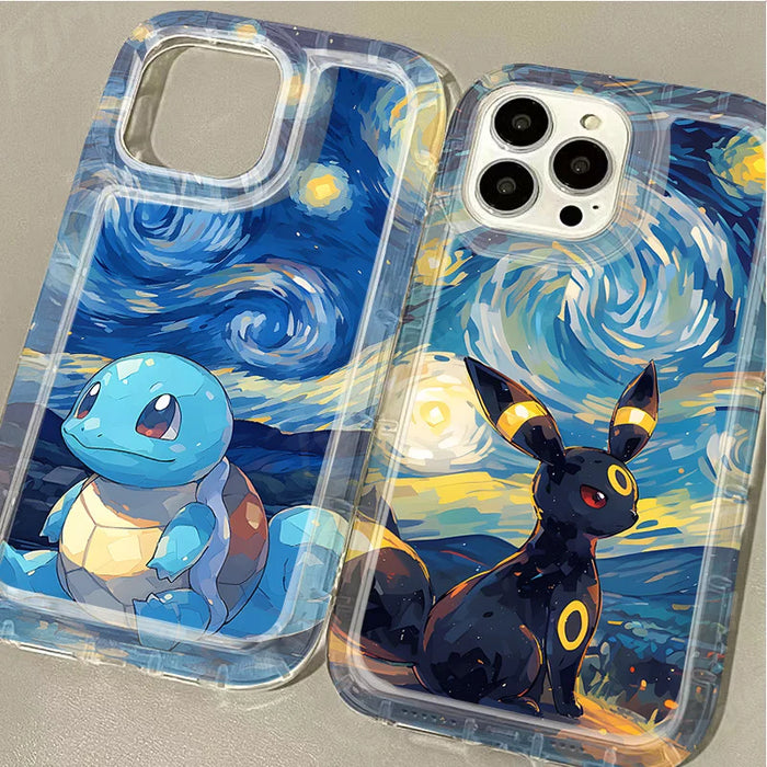 Oil Painting Pokemon Case for iPhone 15 14 13 12 Pro Max Shockproof Clear TPU Protective Cover