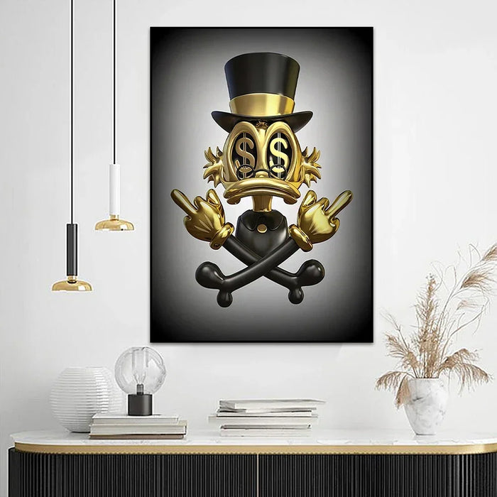 Disney Donald Duck Gold Grey Canvas Painting Luxury Dollar Abstract Poster And Print Wall Art Mural Living Room Home Decoration