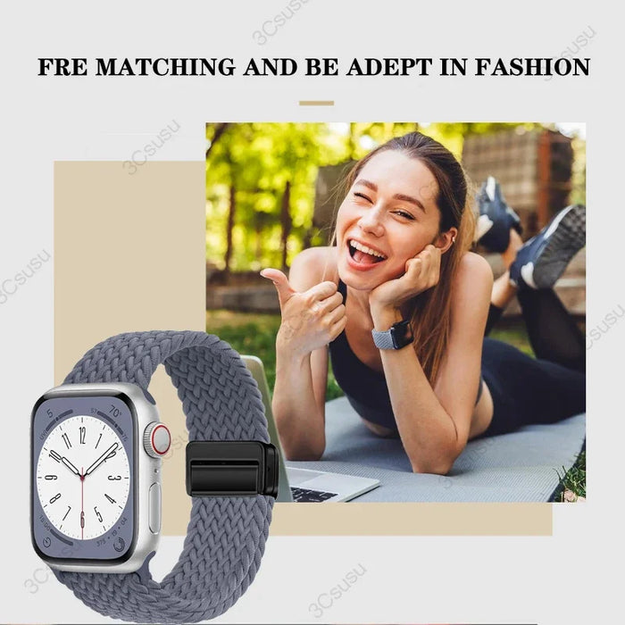 Nylon Braided Strap For Apple Watch Band 44mm 40mm 45mm 49mm 41mm magnetic buckle Bracelet iWatch series se 7 3 5 6 8 9 Ultra2