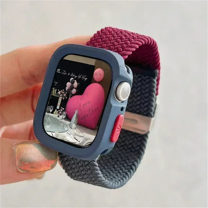 Candy Silicone Case+Strap For Apple Watch Series 9 8 7 45mm 41mm Band SE 6 5 4 44mm 40mm Nylon correa Strap iwatch Ultra 2 49mm