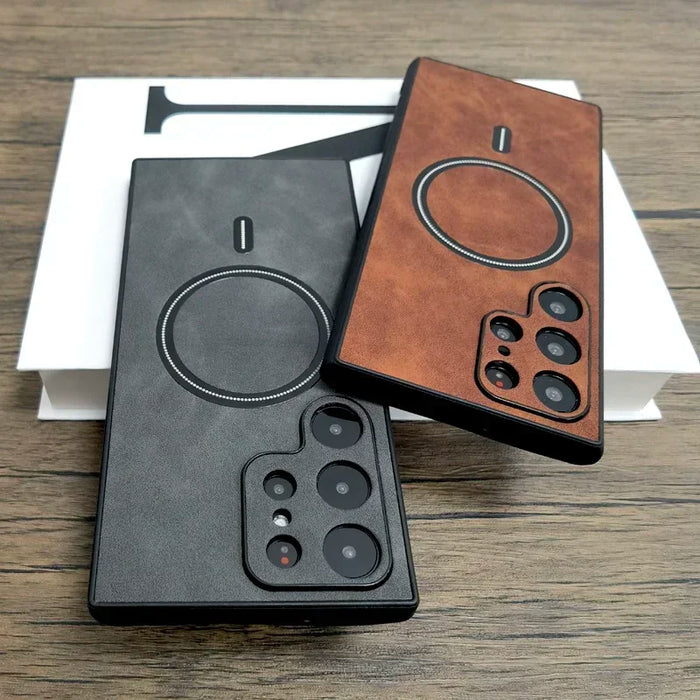 Luxury Matte Leather Case For Samsung Galaxy S24 S23 S22 S21 Ultra Plus FE Note 20 S 23 22 21 For Magsafe Wireless Full Covers