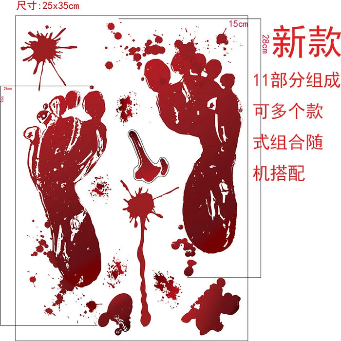 Horror Bloodstain Wall Sticker Handprint Footprint Blood Skull Window Sticker Halloween Decoration 2024 Halloween Scary Sticker