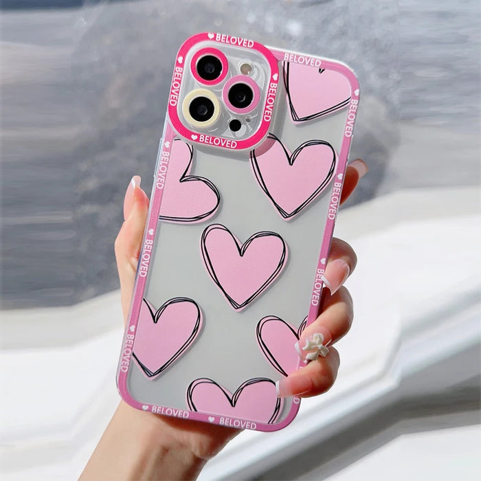 Luxury Love Heart Soft Clear Phone Case For iPhone 15 16 Pro Max 14 13 Pro Max Plus Cover