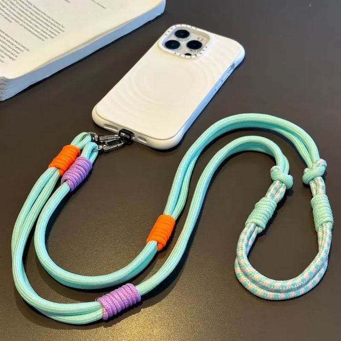 Mobile Phone Lanyard Cross-body Carryable Lengthening Anti-lost Mobile Phone Chain Versatile Contrasting Color Double Ring Knot