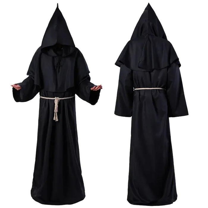 Halloween Wizard Costume Cosplay Medieval Hooded Robe Monk Friar Robes Priest Costume Ancient Costume Clothing Christian Suit