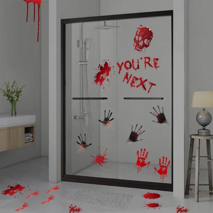 Horror Bloodstain Wall Sticker Handprint Footprint Blood Skull Window Sticker Halloween Decoration 2024 Halloween Scary Sticker