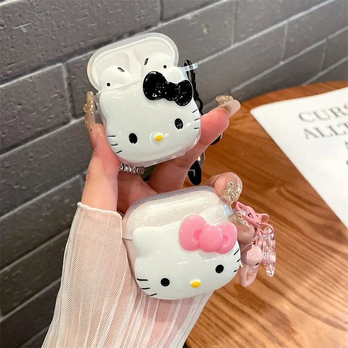 Hello Kitty Glitter Pink Protetive Earphone TPU Cover For Airpods Pro 2/Airpods Pro/Airpods 1/2/3 Case With Keychain Lovers Girl