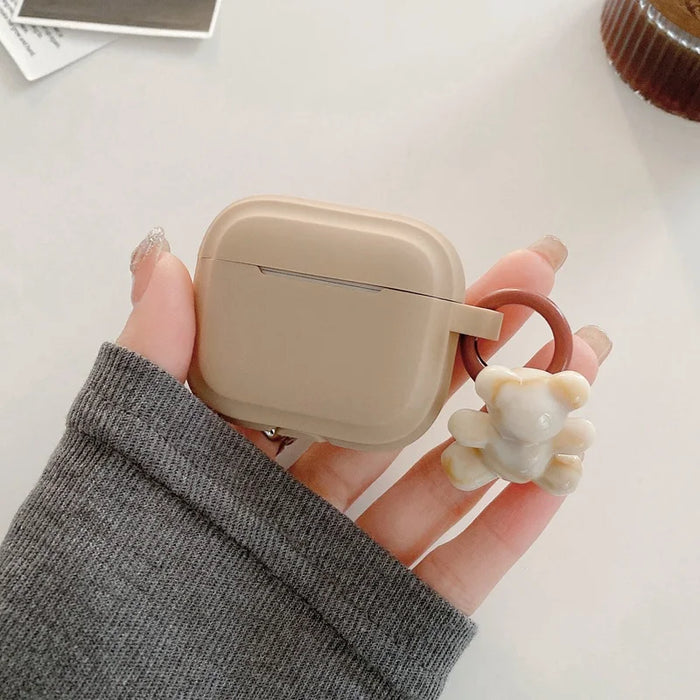 Fashion Chocolate Khaki Case For Apple Airpods Pro Case Soft Silicone Earphone Cover For Airpods 3 2 1 Cases With Bear Keychain