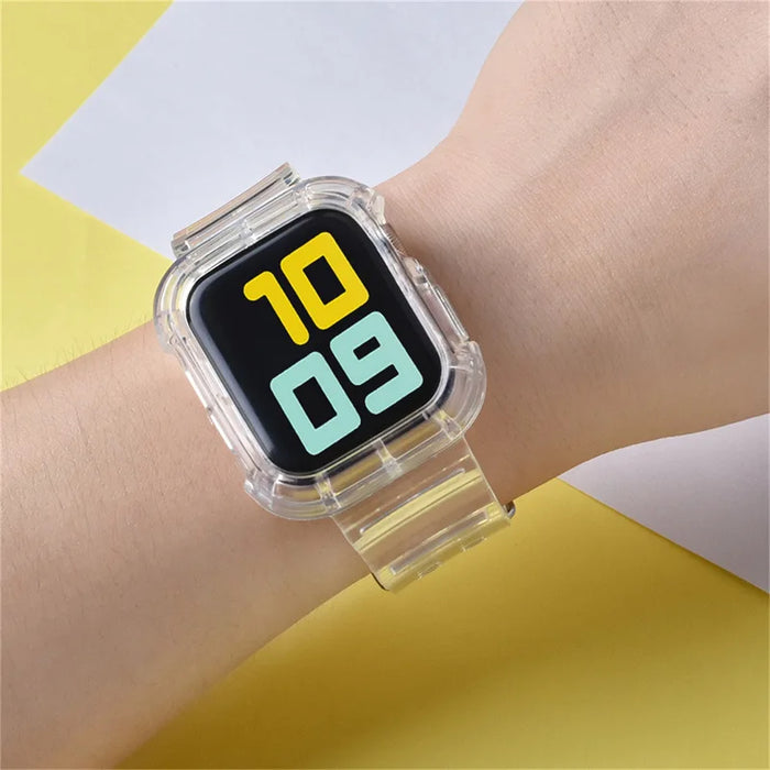 Clear Band + Case for Apple Watch Series 9 8 7 6 SE 5 49mm 45mm 44mm 42mm 41mm Transparent for iwatch 3 38mm 40mm Plastic Strap