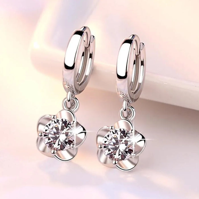 925 Sterling Silver Earrings Jewelry High Quality Retro Simple Pattern Purple White Zircon Earrings