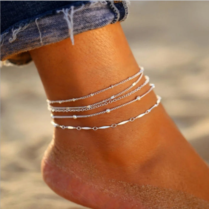 5pc Set Combination Anklet Simple Y2k Fashion Chain Golden Silvery Resort Beach Accessories Jewelry Women