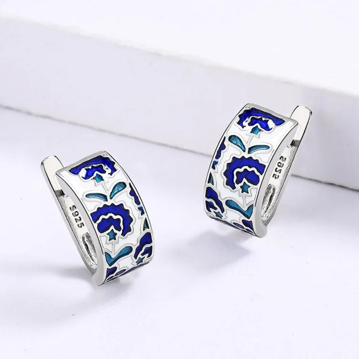 925 Silver Classic Creative Handmade Blue Enamel Earrings For Ladies Flower Shape Earrings Fashion Party Jewelry Women Earrings