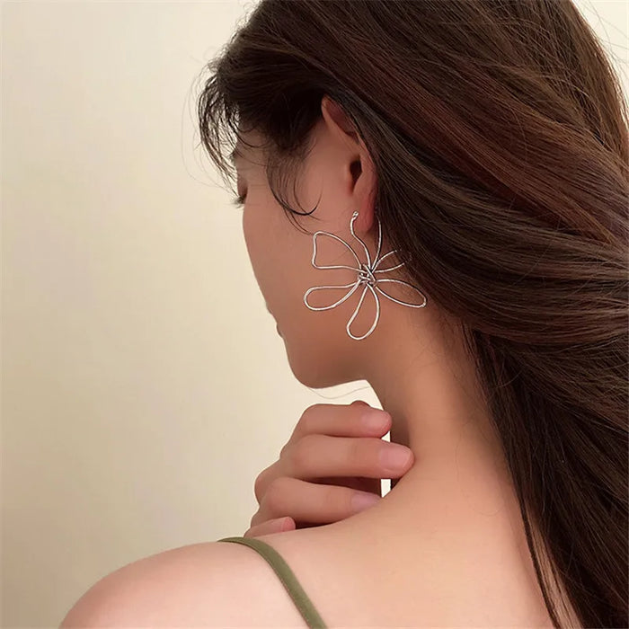 YANGLIUJIA Metal Flower Earrings European American Style Personality, Fashion Big Earrings Ms Girl Travel Wedding Accessories