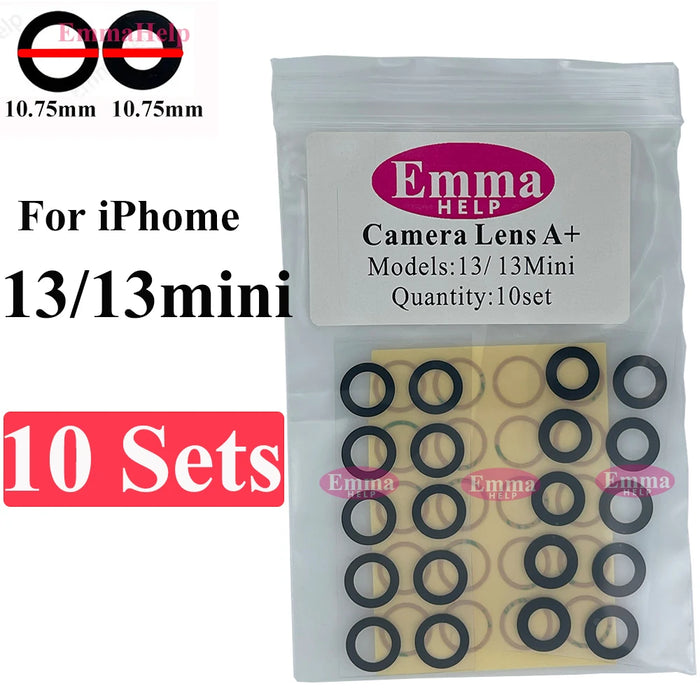 EmmaHelp 10set Back Camera Glass for iPhone 15 14 13 XR X XS SE 7 8 11 12 Pro Max Rear camera Lens Cover replacement Sticker A+