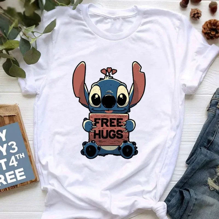 Kawaii stitch T Shirt Women Summer Tops Cartoon Heart Graphic Tees Cute Anime T-shirt Female Tshirt  Clothes