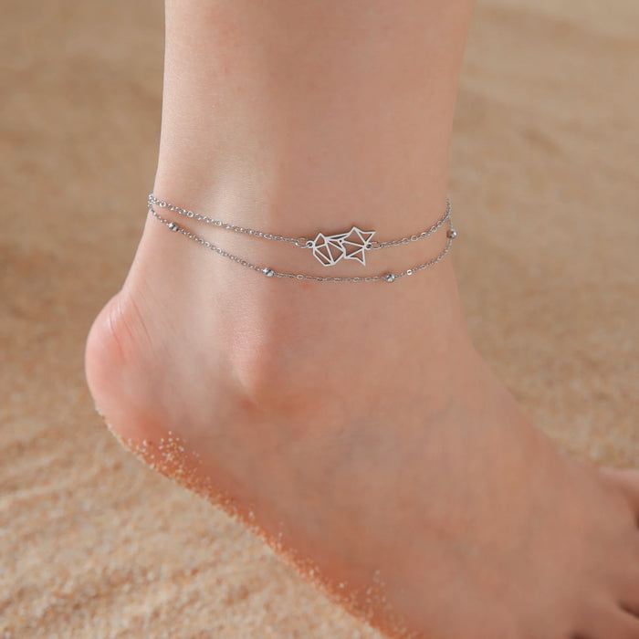 Cazador Animal Cat Dog Paw Anklets for Women Stainless Steel Double Layer Beads Foot Bracelet on the Leg Summer beach Jewelry