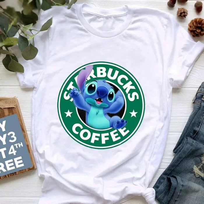 Kawaii stitch T Shirt Women Summer Tops Cartoon Heart Graphic Tees Cute Anime T-shirt Female Tshirt  Clothes