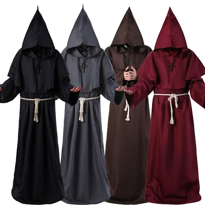 Halloween Wizard Costume Cosplay Medieval Hooded Robe Monk Friar Robes Priest Costume Ancient Costume Clothing Christian Suit