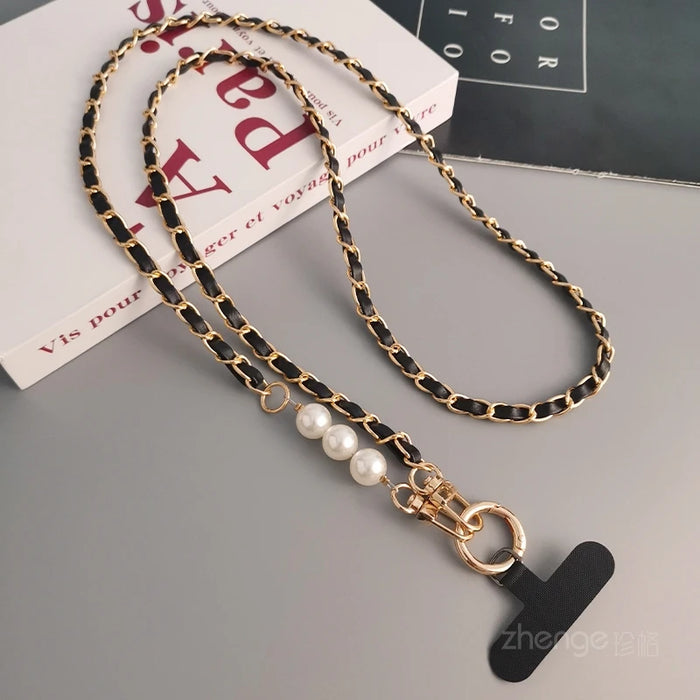 Phone Case Universal Lanyard Long Crossbody Pearl Pickup Chain Mobile Phone Lanyard Women's Long Neck and Shoulder Strap