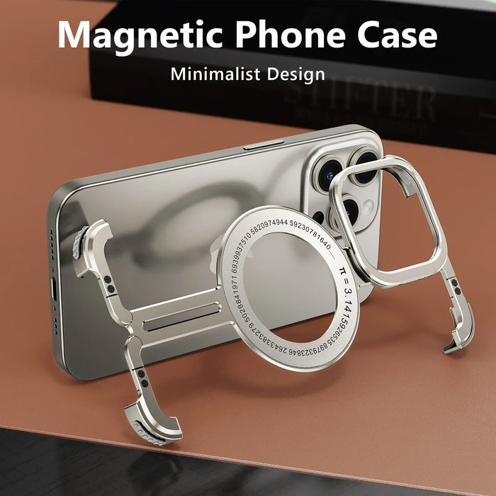 Metal Rimless Magsafe Magnetic Phone Case for IPhone 14 15 Pro Max Aluminum Alloy Lens Holder Protection Stand Shockproof Cover