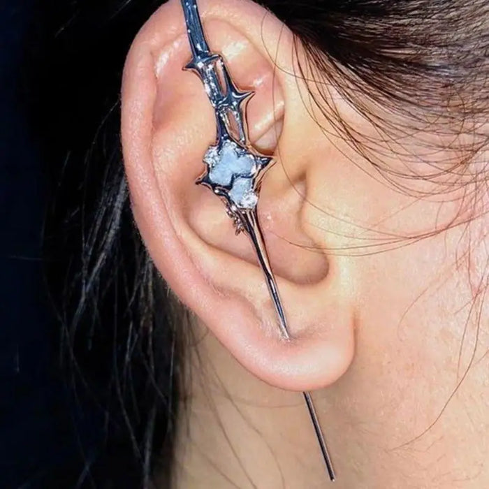 Retro Geometric Four-Pointed Star Earrings Niche Advanced Anti-sensiti Front and Back Earrings Puncture Ear Needle