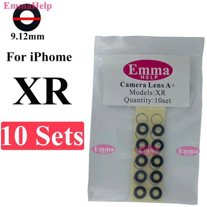 EmmaHelp 10set Back Camera Glass for iPhone 15 14 13 XR X XS SE 7 8 11 12 Pro Max Rear camera Lens Cover replacement Sticker A+