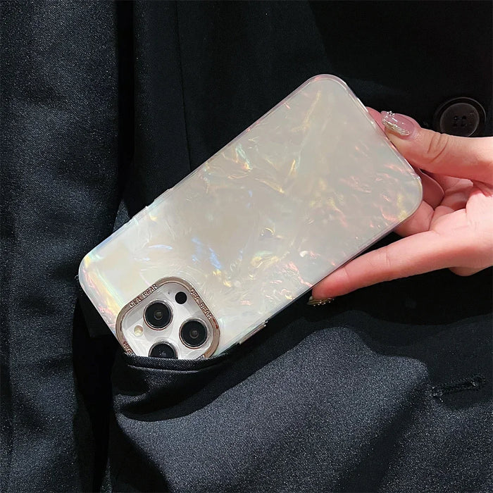 Luxury Shell Laser Case for iPhone 14 15 16 Pro Max 12 11 13 Pro Plating Aurora Cover For iPhone 15 Plus Hard Shockproof Cover