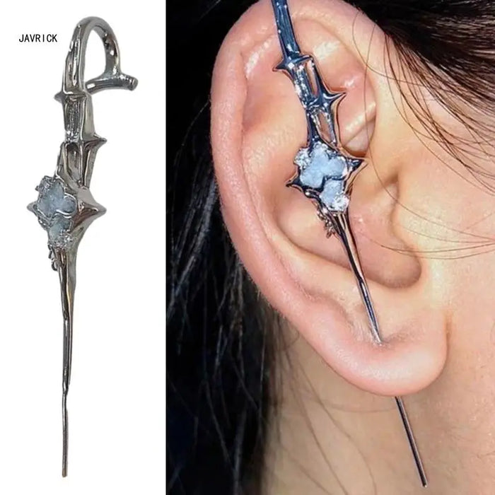 Retro Geometric Four-Pointed Star Earrings Niche Advanced Anti-sensiti Front and Back Earrings Puncture Ear Needle