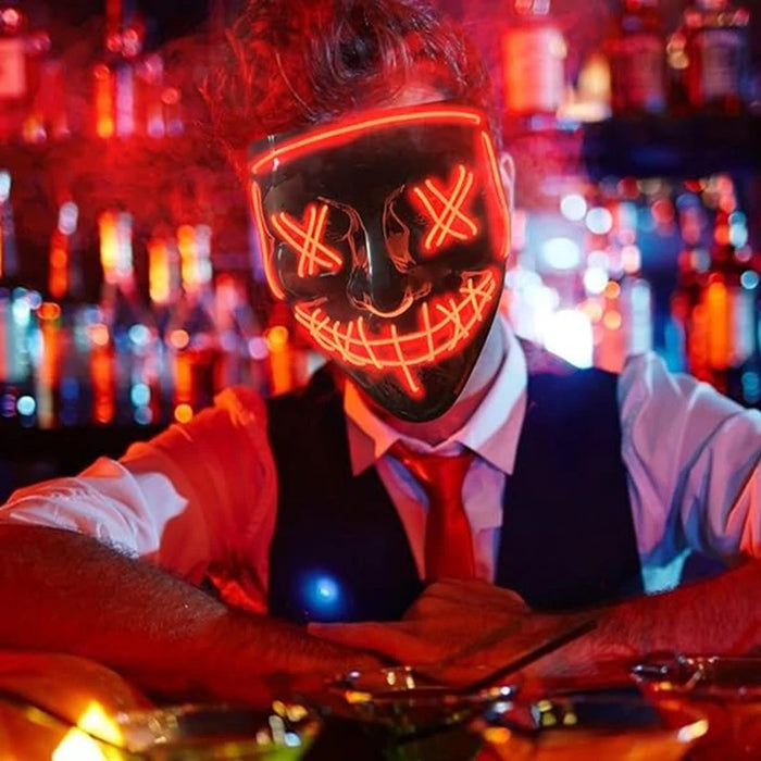 Halloween Purge Party Mask Wireless Neon Purification Mask Light Up Bar Music Festival Glow In The Dark Cosplay Costume Headwear