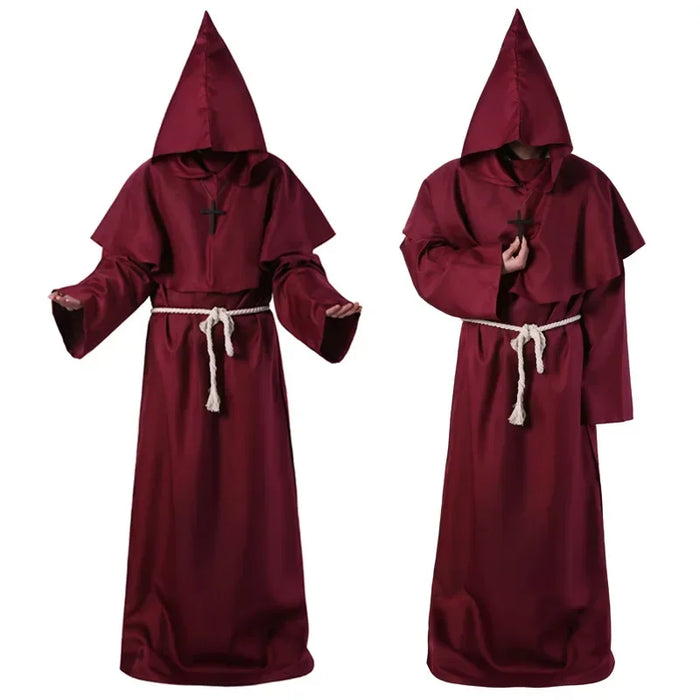 Halloween Wizard Costume Cosplay Medieval Hooded Robe Monk Friar Robes Priest Costume Ancient Costume Clothing Christian Suit