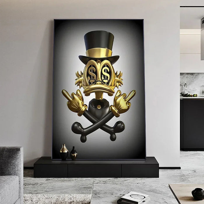 Disney Donald Duck Gold Grey Canvas Painting Luxury Dollar Abstract Poster And Print Wall Art Mural Living Room Home Decoration