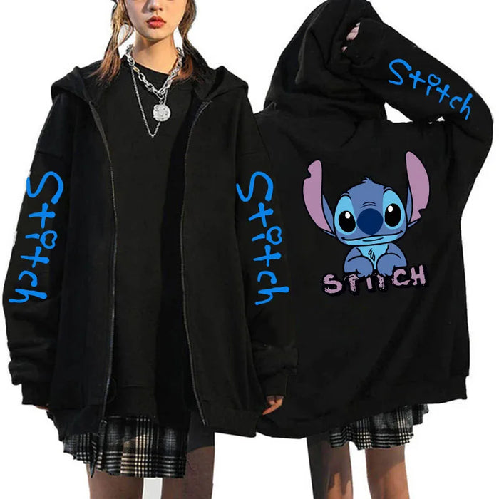 90s Y2k Hoodie Zipper Disney Stitch Zip Up Hoodies Women Harajuku Cute Anime Sweatshirt Manga Streetwear Hoody Female