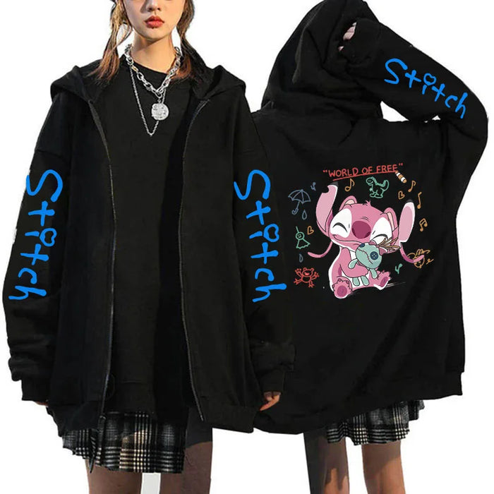 90s Y2k Hoodie Zipper Disney Stitch Zip Up Hoodies Women Harajuku Cute Anime Sweatshirt Manga Streetwear Hoody Female