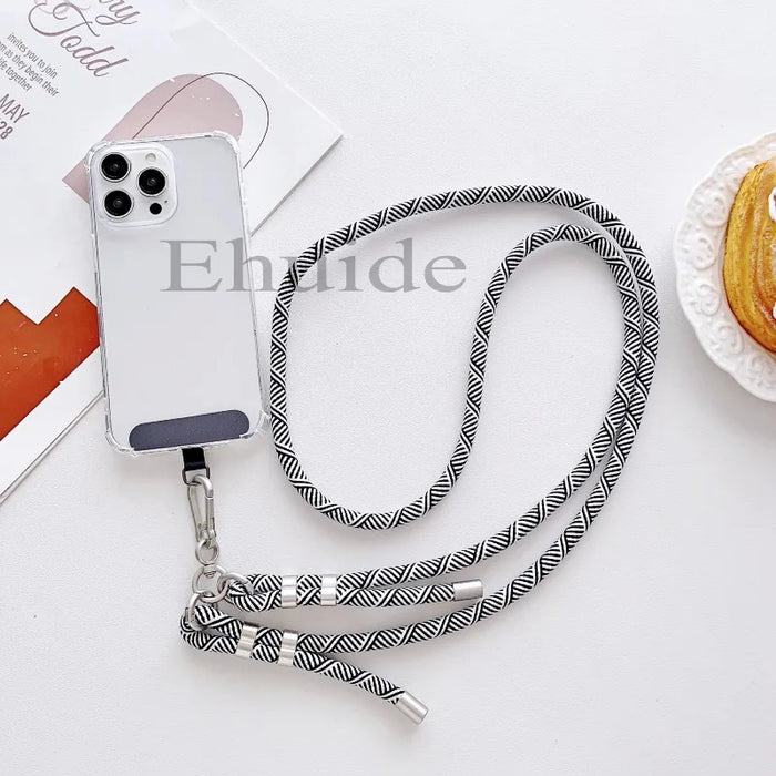 New Lanyard Silver Double Buckle Adjustable Wrist Hand Crossbody Strap Cord Hang Mobile Cell Phone Shoulder Chain Key Rope